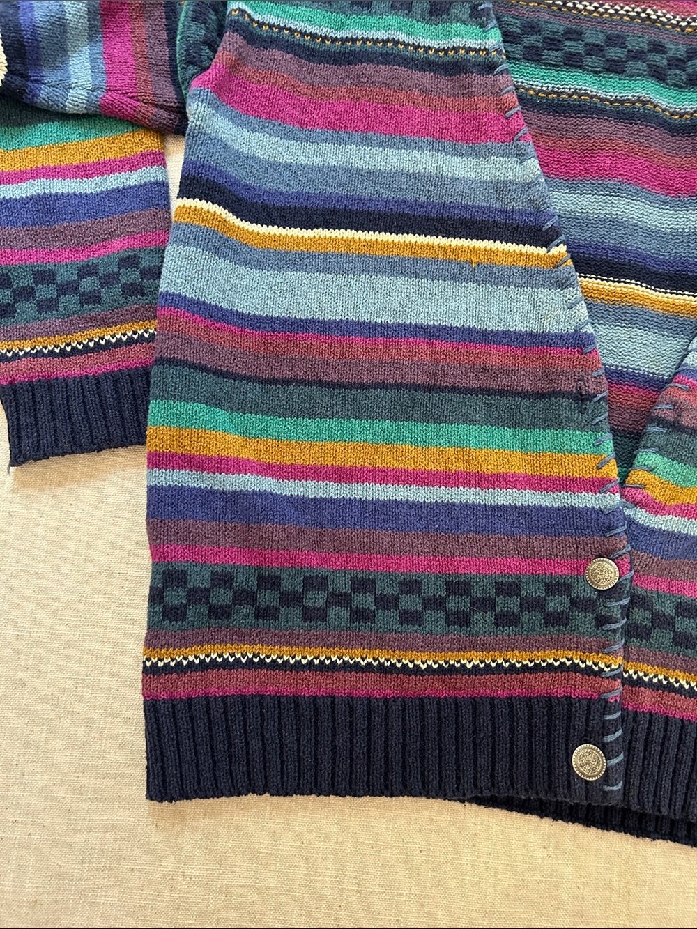 Vintage L.L. Bean Multi-Color Striped V-Neck Cardigan Sweater #592 Women's Large - Picture 11 of 15